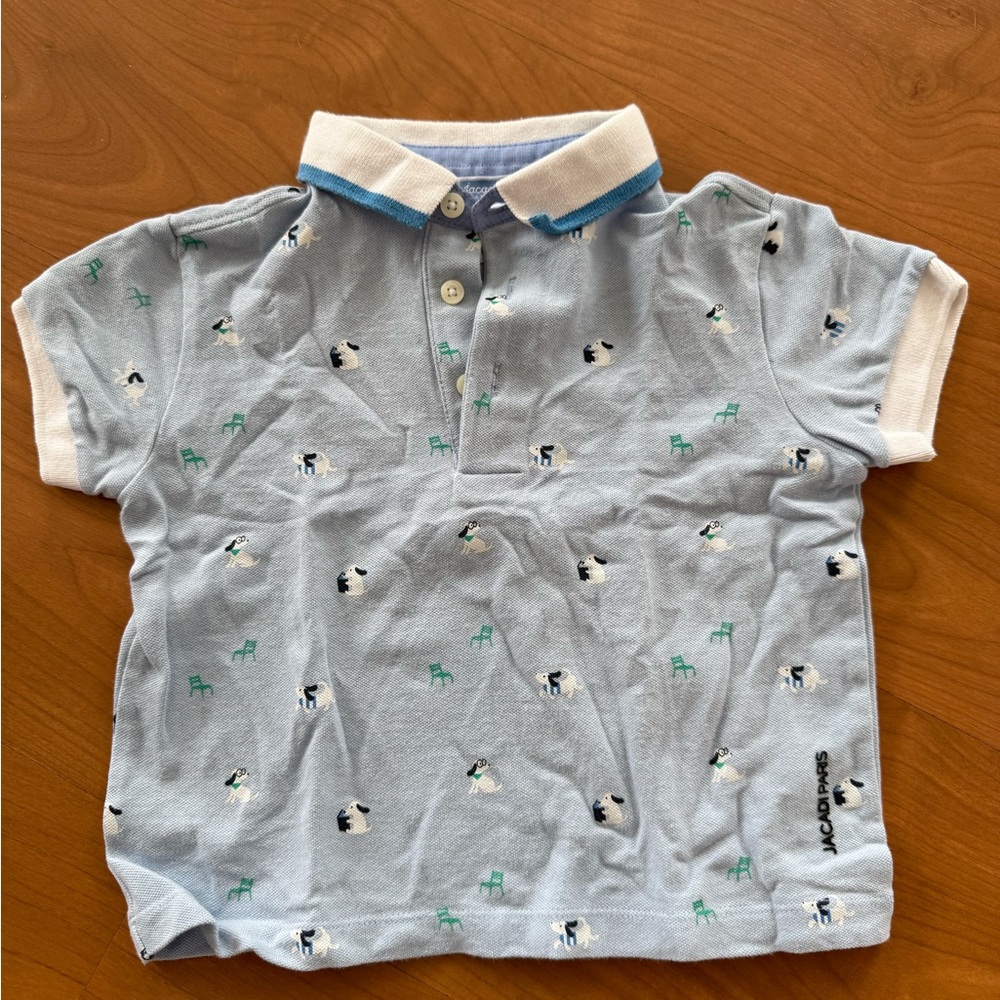 Kids Blue Polo Shirt with Animal Print